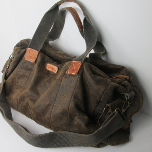 BED STU Vick Canvas Weekender Duffle Shoulder Bag Brown Distressed 20" x 13" - Picture 1 of 9